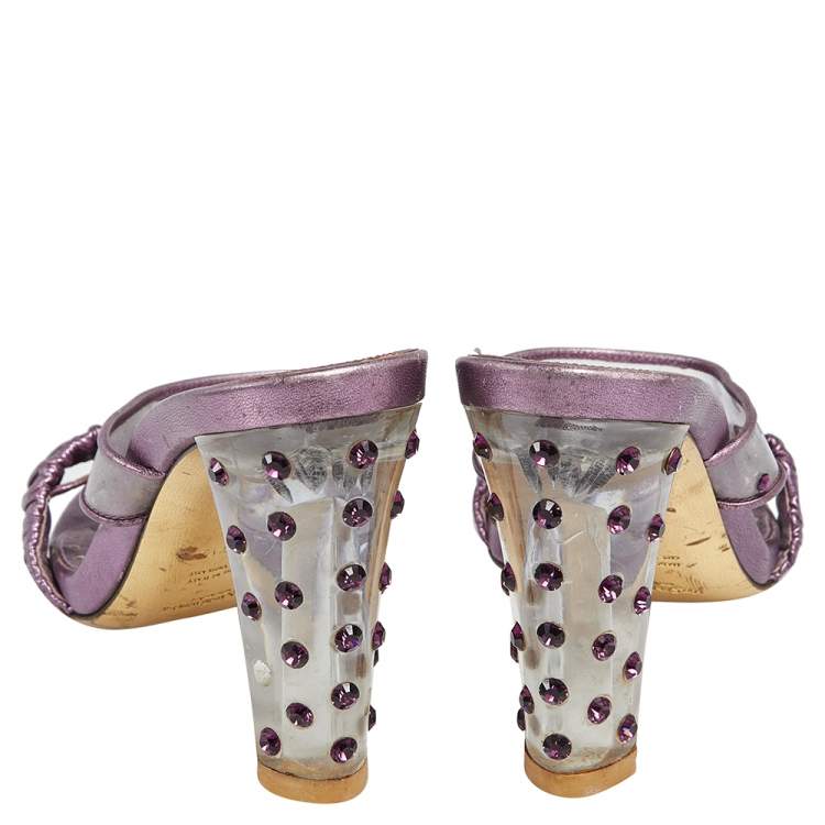 Pre Owned Saint Laurent Purple PVC And Leather Open Toe Slide Sandals Size 37.5