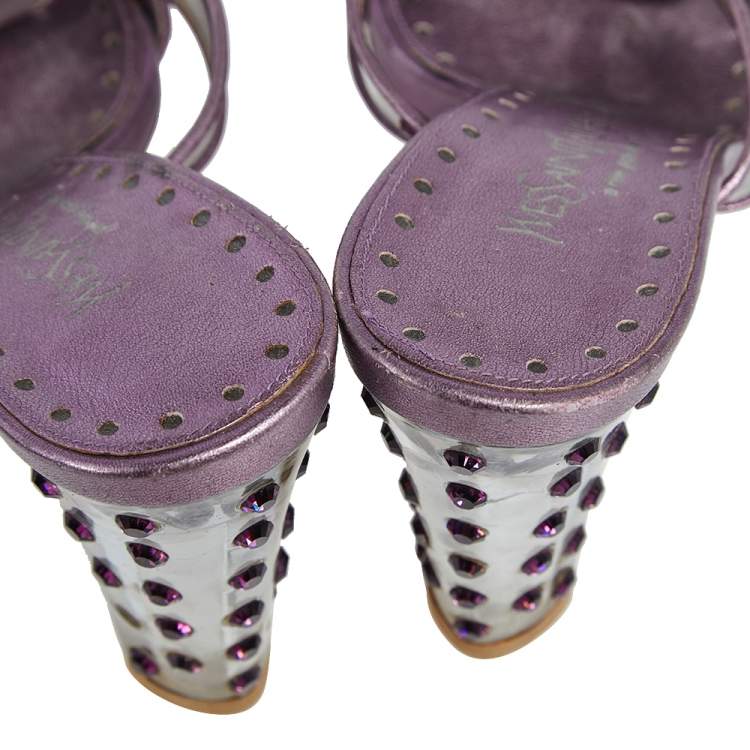Pre Owned Saint Laurent Purple PVC And Leather Open Toe Slide Sandals Size 37.5