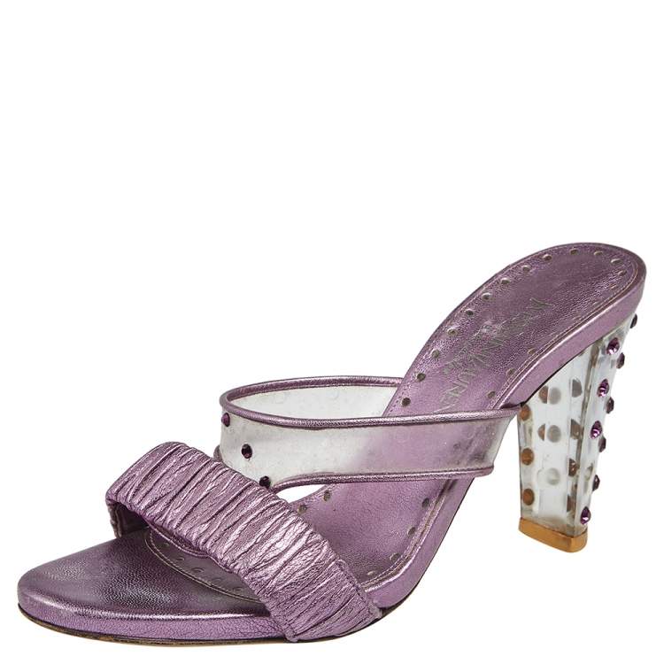 Pre Owned Saint Laurent Purple PVC And Leather Open Toe Slide Sandals Size 37.5