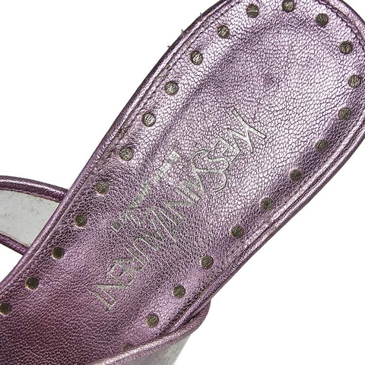 Pre Owned Saint Laurent Purple PVC And Leather Open Toe Slide Sandals Size 37.5