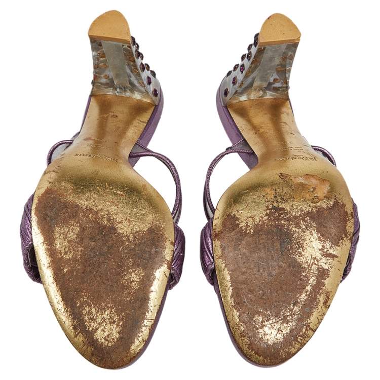 Pre Owned Saint Laurent Purple PVC And Leather Open Toe Slide Sandals Size 37.5