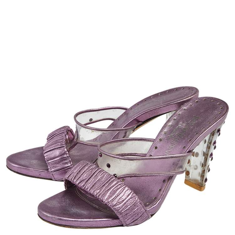 Pre Owned Saint Laurent Purple PVC And Leather Open Toe Slide Sandals Size 37.5