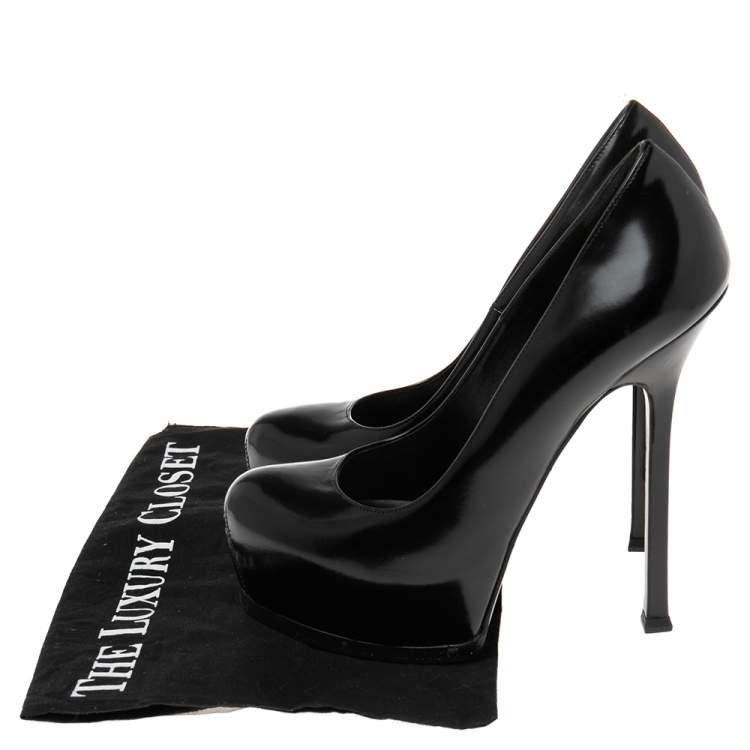 Pre Owned Saint Laurent  Black Leather Tribtoo Platform Pumps Size 38.5