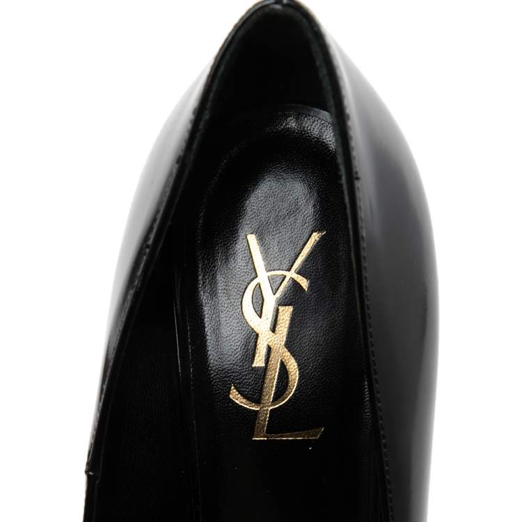 Pre Owned Saint Laurent  Black Leather Tribtoo Platform Pumps Size 38.5