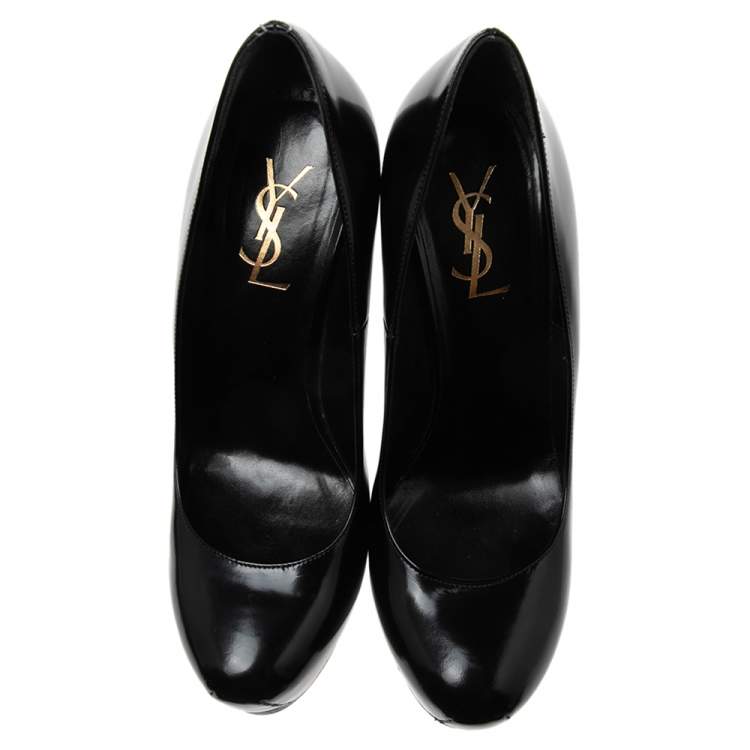 Pre Owned Saint Laurent  Black Leather Tribtoo Platform Pumps Size 38.5