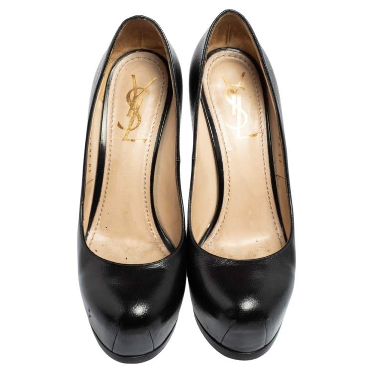 Pre Owned Saint Laurent Black Leather Tribtoo Platform Pumps Size 37