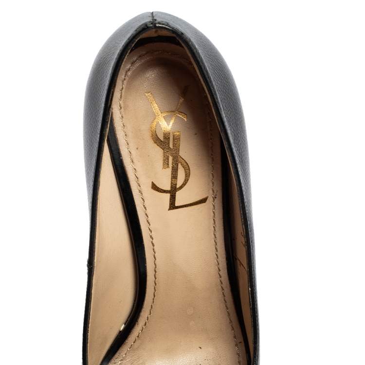 Pre Owned Saint Laurent Black Leather Tribtoo Platform Pumps Size 37
