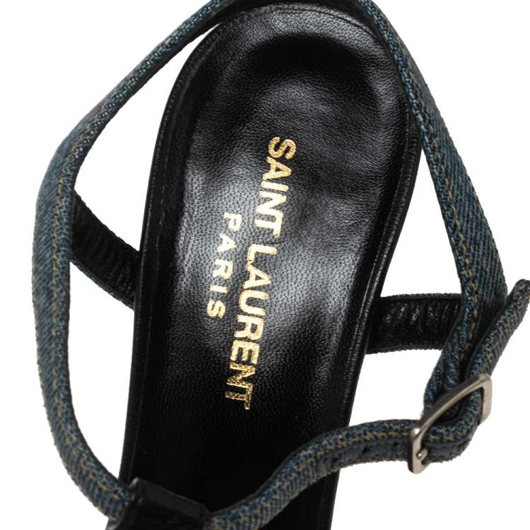 Pre Owned Saint Laurent Blue Denim Tribute Platform Sandals Size 39