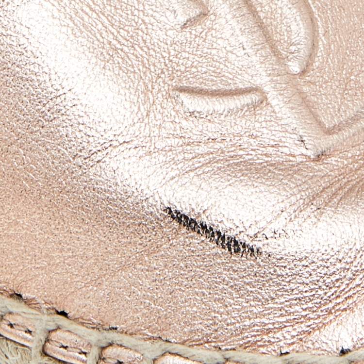 Pre Owned Saint Laurent Metallic Rose Gold Leather Logo Espadrille Flats Size 39