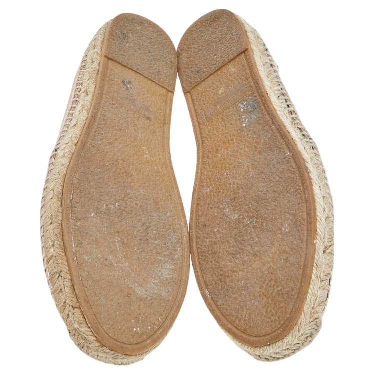 Pre Owned Saint Laurent Metallic Rose Gold Leather Logo Espadrille Flats Size 39