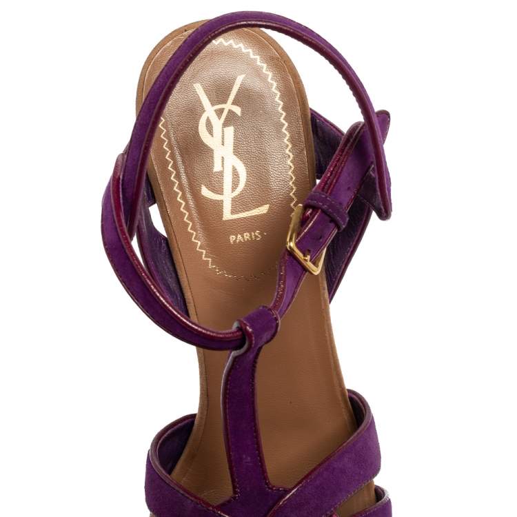 Pre Owned Saint Laurent Purple Suede Tribute Sandals Size 39