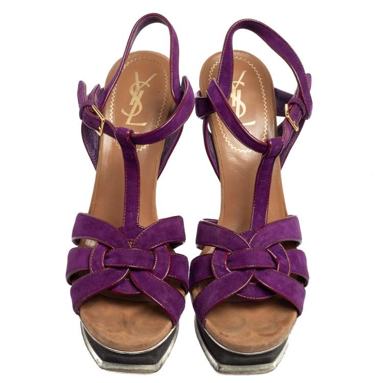 Pre Owned Saint Laurent Purple Suede Tribute Sandals Size 39
