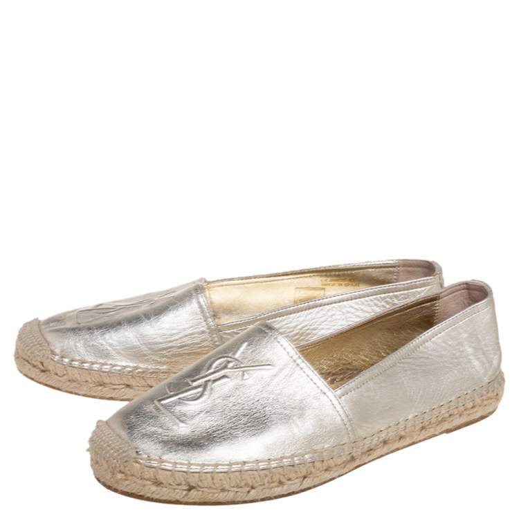 Pre Owned Saint Laurent Gold Leather Monogram Espadrilles Size 40
