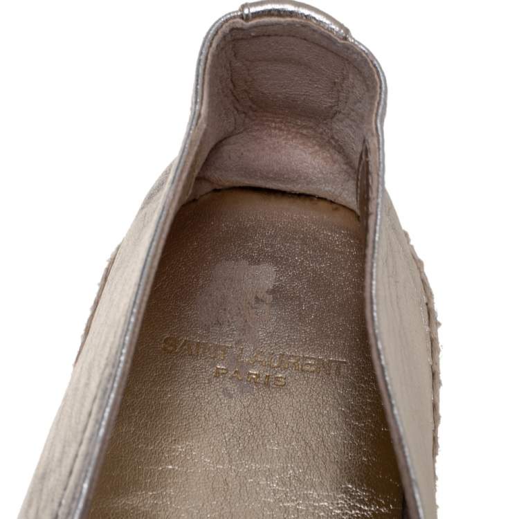 Pre Owned Saint Laurent Gold Leather Monogram Espadrilles Size 40