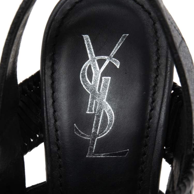 Pre Owned Saint Laurent Black Leather Strappy Slingback Sandals Size 38