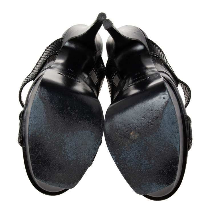 Pre Owned Saint Laurent Black Leather Strappy Slingback Sandals Size 38