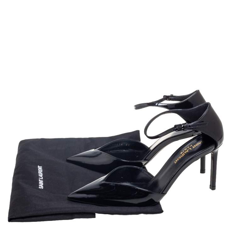 Pre Owned Saint Laurent Black Patent Leather D'Orsay Ankle Strap Sandals Size 36