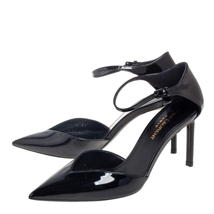 Pre Owned Saint Laurent Black Patent Leather D'Orsay Ankle Strap Sandals Size 36
