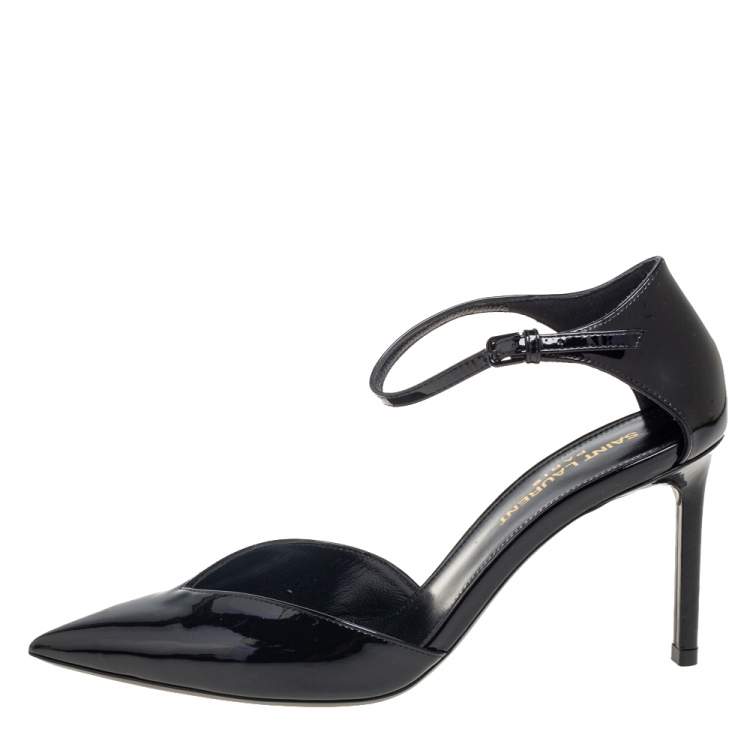 Pre Owned Saint Laurent Black Patent Leather D'Orsay Ankle Strap Sandals Size 36
