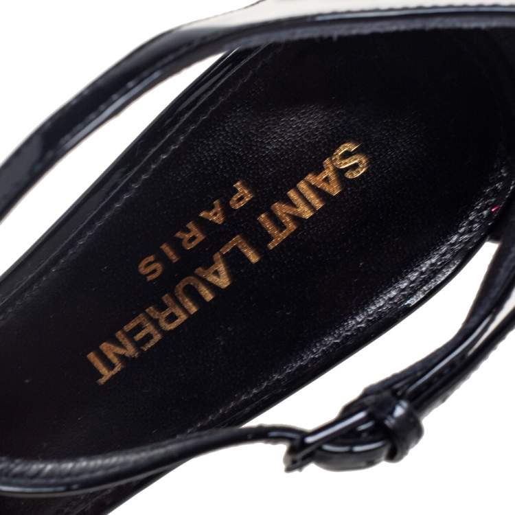 Pre Owned Saint Laurent Black Patent Leather D'Orsay Ankle Strap Sandals Size 36