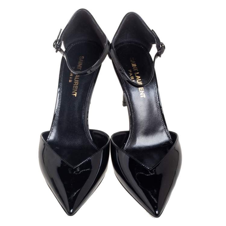 Pre Owned Saint Laurent Black Patent Leather D'Orsay Ankle Strap Sandals Size 36