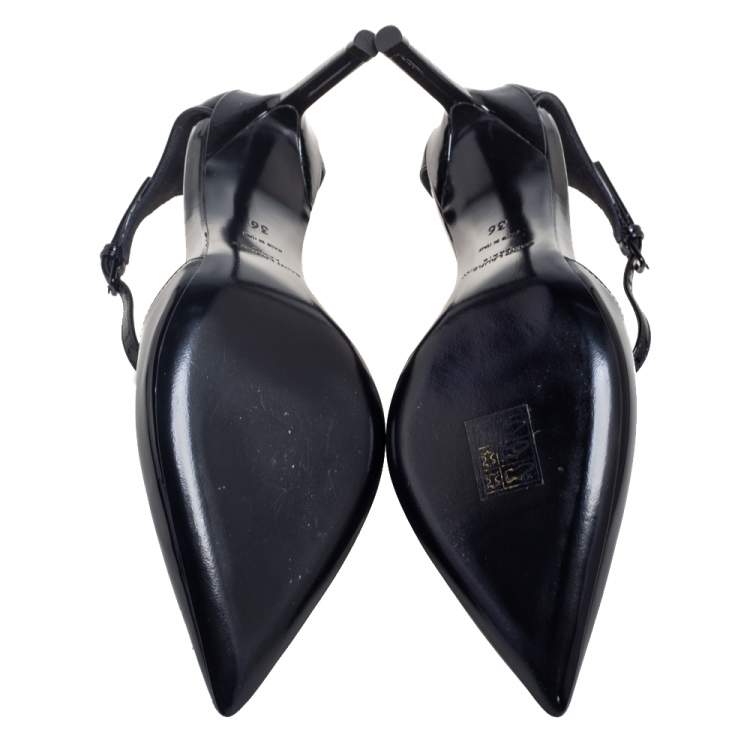 Pre Owned Saint Laurent Black Patent Leather D'Orsay Ankle Strap Sandals Size 36