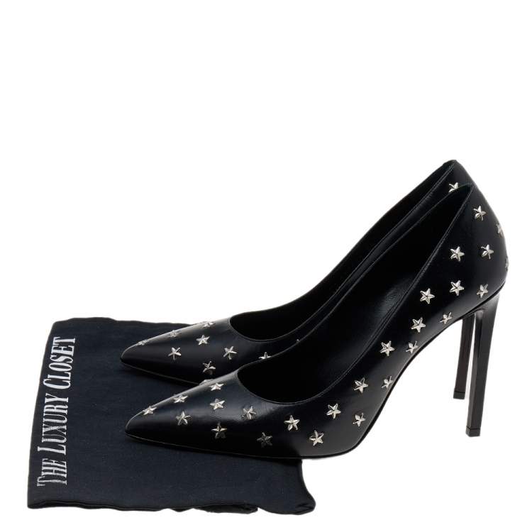 Pre Owned Saint Laurent Black Leather Pointed Toe Pumps Size 40