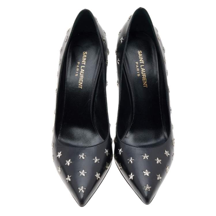 Pre Owned Saint Laurent Black Leather Pointed Toe Pumps Size 40
