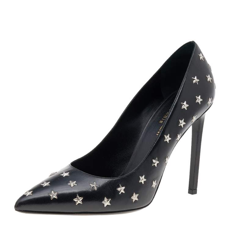 Pre Owned Saint Laurent Black Leather Pointed Toe Pumps Size 40