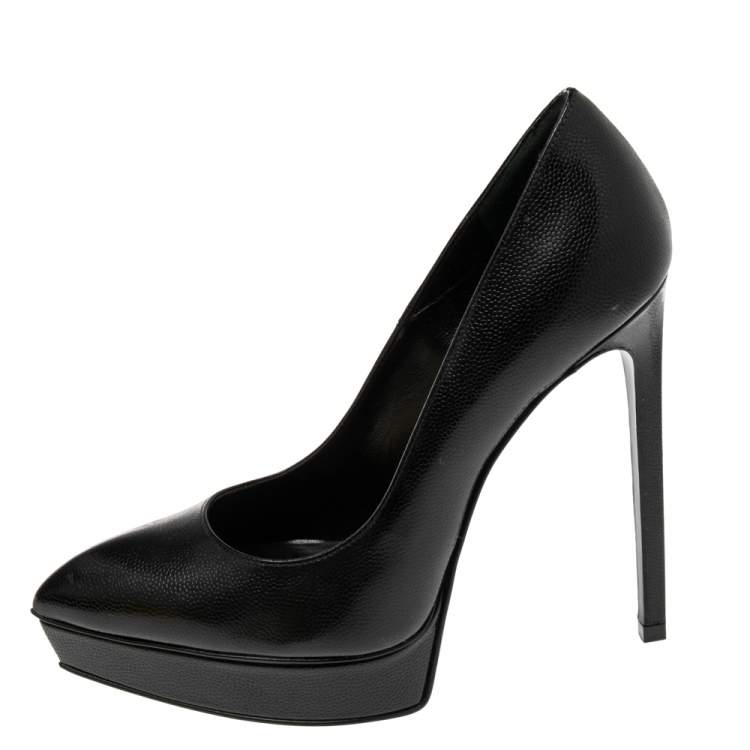Pre Owned Saint Laurent Black Leather Anja Pointed Toe Pumps Size 37.5
