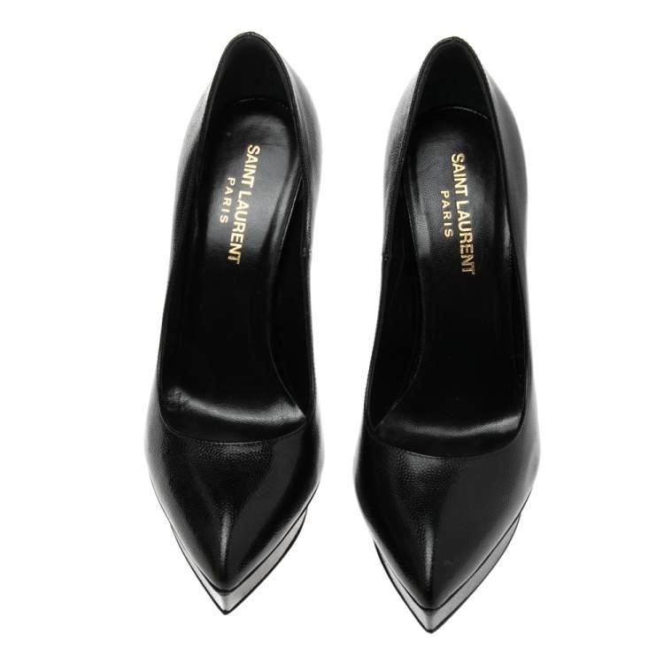 Pre Owned Saint Laurent Black Leather Anja Pointed Toe Pumps Size 37.5