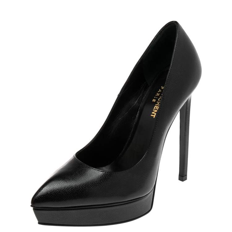 Pre Owned Saint Laurent Black Leather Anja Pointed Toe Pumps Size 37.5