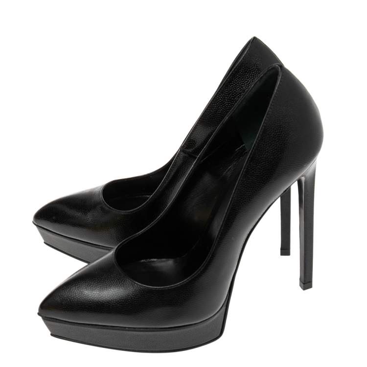 Pre Owned Saint Laurent Black Leather Anja Pointed Toe Pumps Size 37.5