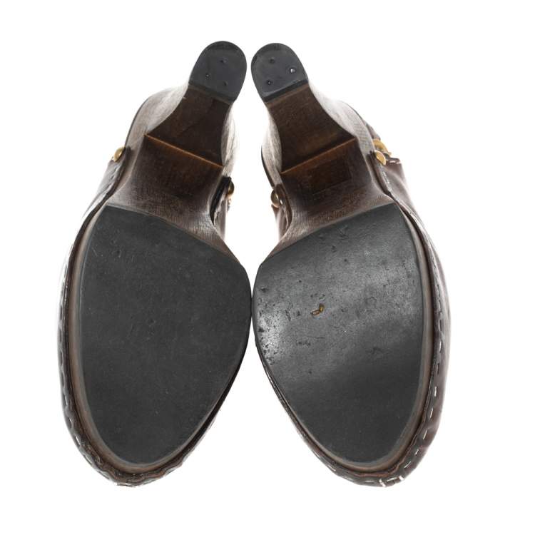 Pre Owned Saint Laurent Brown Leather Platform Slingback Sandals Size 36