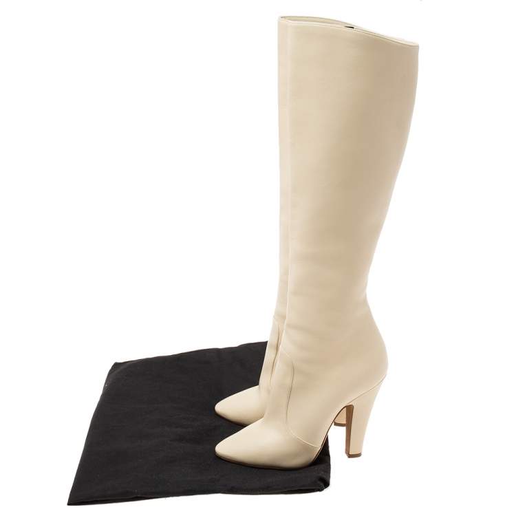 Pre Owned Saint Laurent Cream Length Knee Length Platform Boots Size 38.5