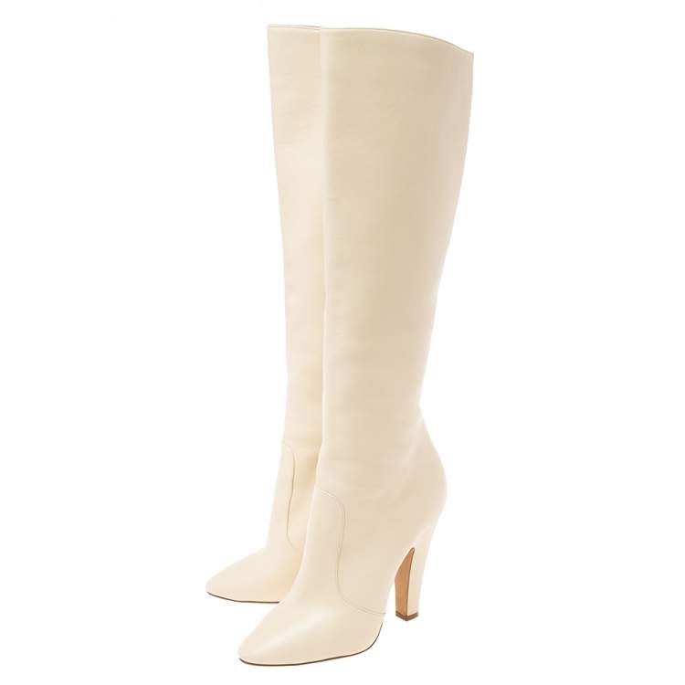 Pre Owned Saint Laurent Cream Length Knee Length Platform Boots Size 38.5