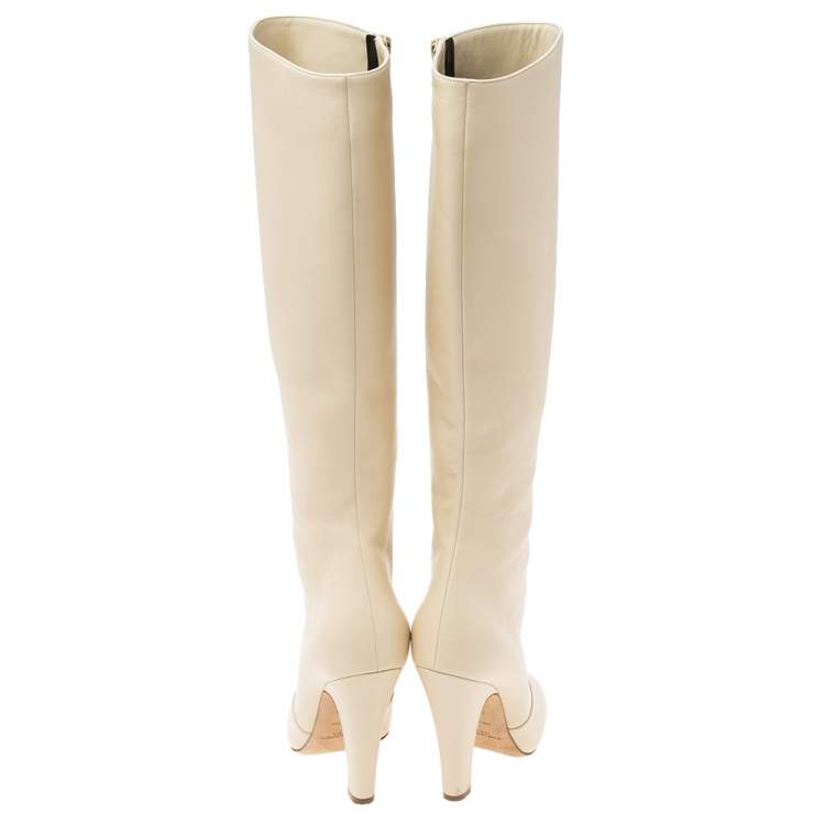 Pre Owned Saint Laurent Cream Length Knee Length Platform Boots Size 38.5