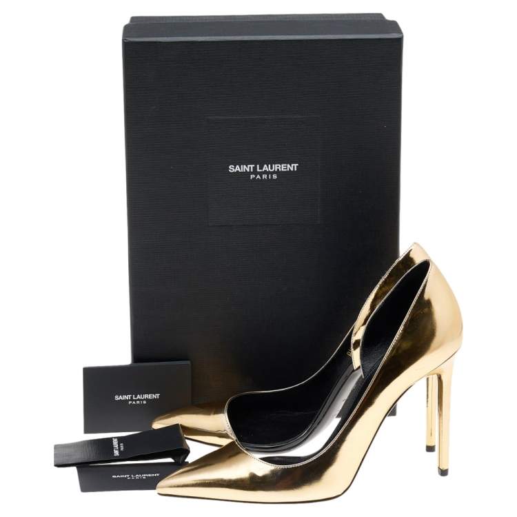 Pre Owned Saint Laurent Metallic Gold Leather D'orsay Pointed Toe Pumps Size 38
