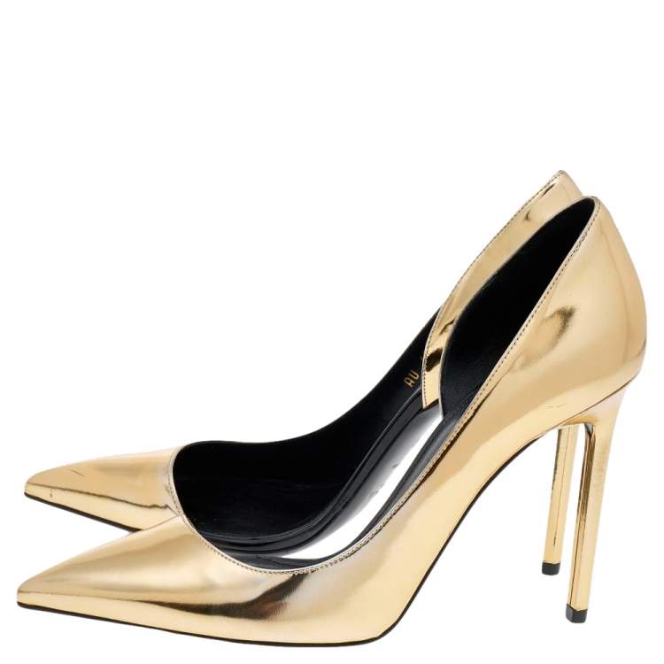 Pre Owned Saint Laurent Metallic Gold Leather D'orsay Pointed Toe Pumps Size 38