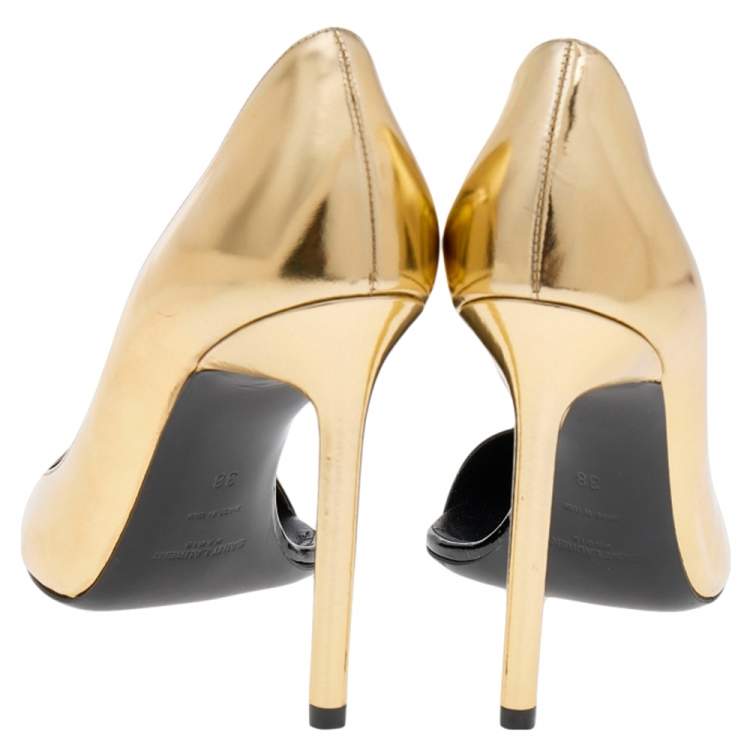 Pre Owned Saint Laurent Metallic Gold Leather D'orsay Pointed Toe Pumps Size 38