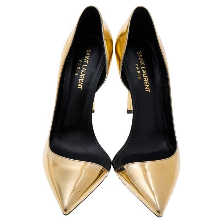Pre Owned Saint Laurent Metallic Gold Leather D'orsay Pointed Toe Pumps Size 38