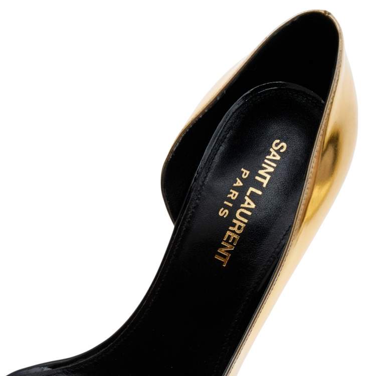 Pre Owned Saint Laurent Metallic Gold Leather D'orsay Pointed Toe Pumps Size 38