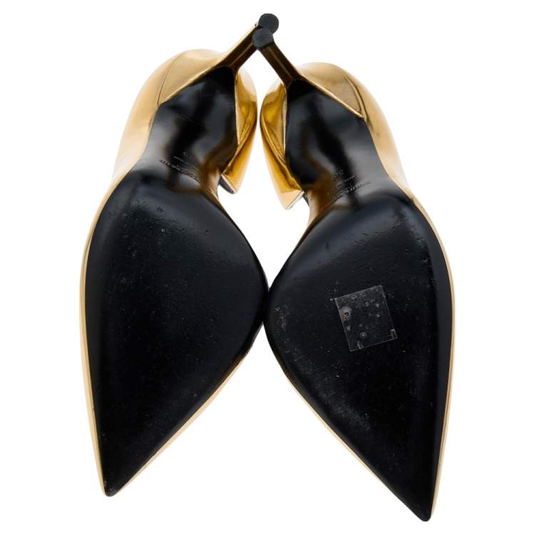 Pre Owned Saint Laurent Metallic Gold Leather D'orsay Pointed Toe Pumps Size 38