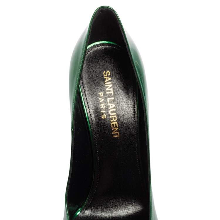 Pre Owned Saint Laurent Green Leather Anja Pointed Toe Pumps Size 36