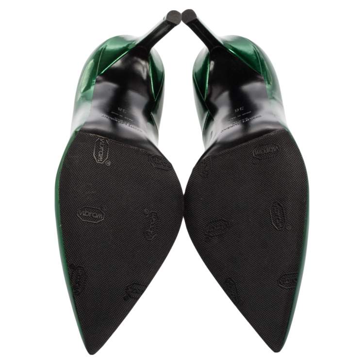 Pre Owned Saint Laurent Green Leather Anja Pointed Toe Pumps Size 36