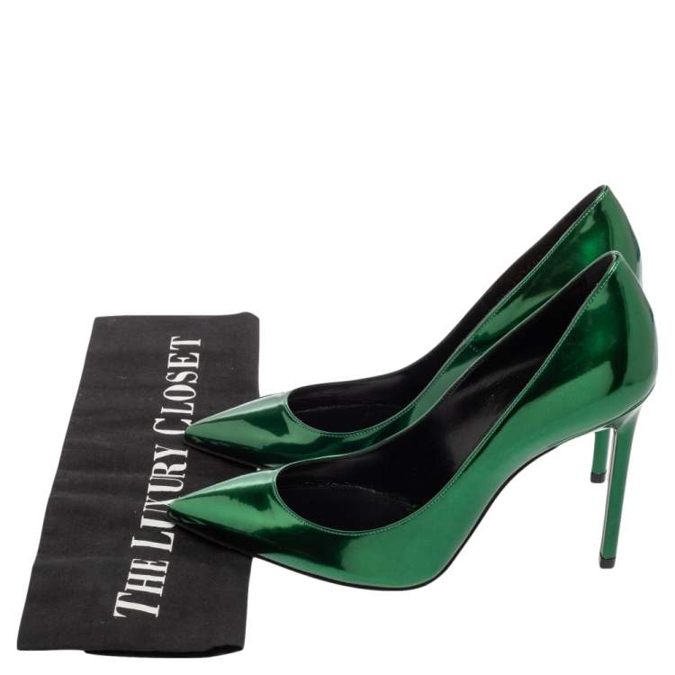 Pre Owned Saint Laurent Green Leather Anja Pointed Toe Pumps Size 36