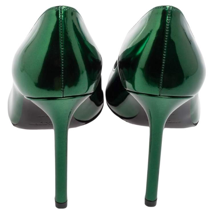 Pre Owned Saint Laurent Green Leather Anja Pointed Toe Pumps Size 36