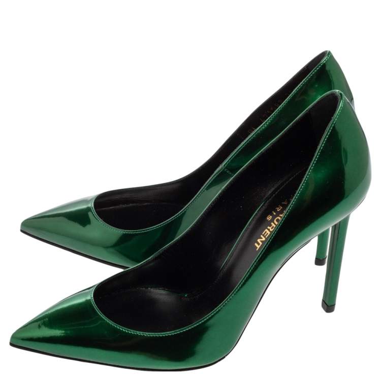 Pre Owned Saint Laurent Green Leather Anja Pointed Toe Pumps Size 36