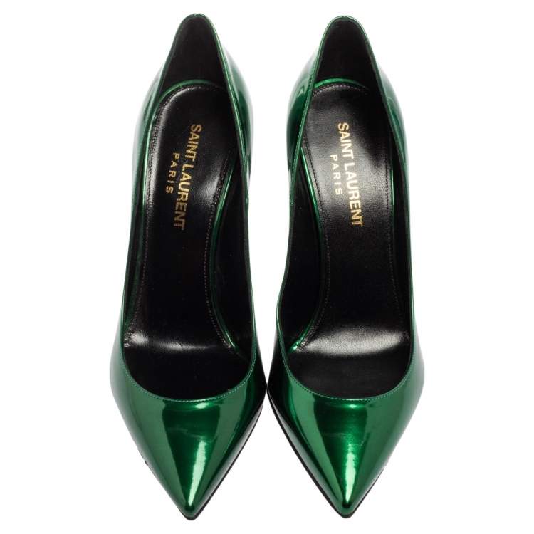 Pre Owned Saint Laurent Green Leather Anja Pointed Toe Pumps Size 36