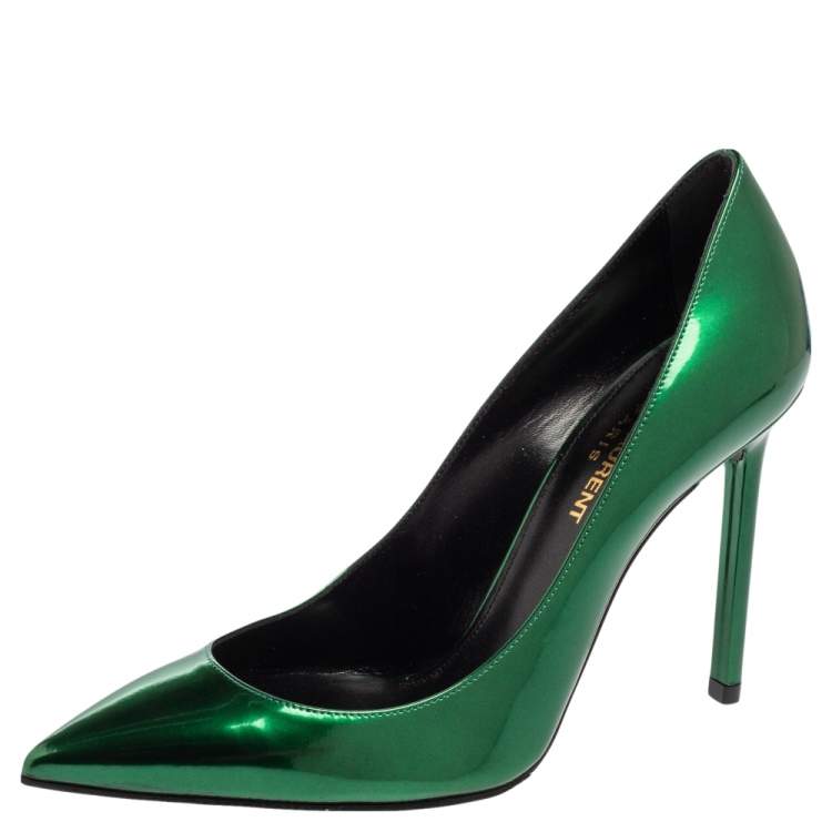 Pre Owned Saint Laurent Green Leather Anja Pointed Toe Pumps Size 36